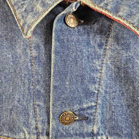 Vintage Plain Pockets Men's Denim Trucker Jacket Sz LXT USA Made Vtg - Picture 4 of 8